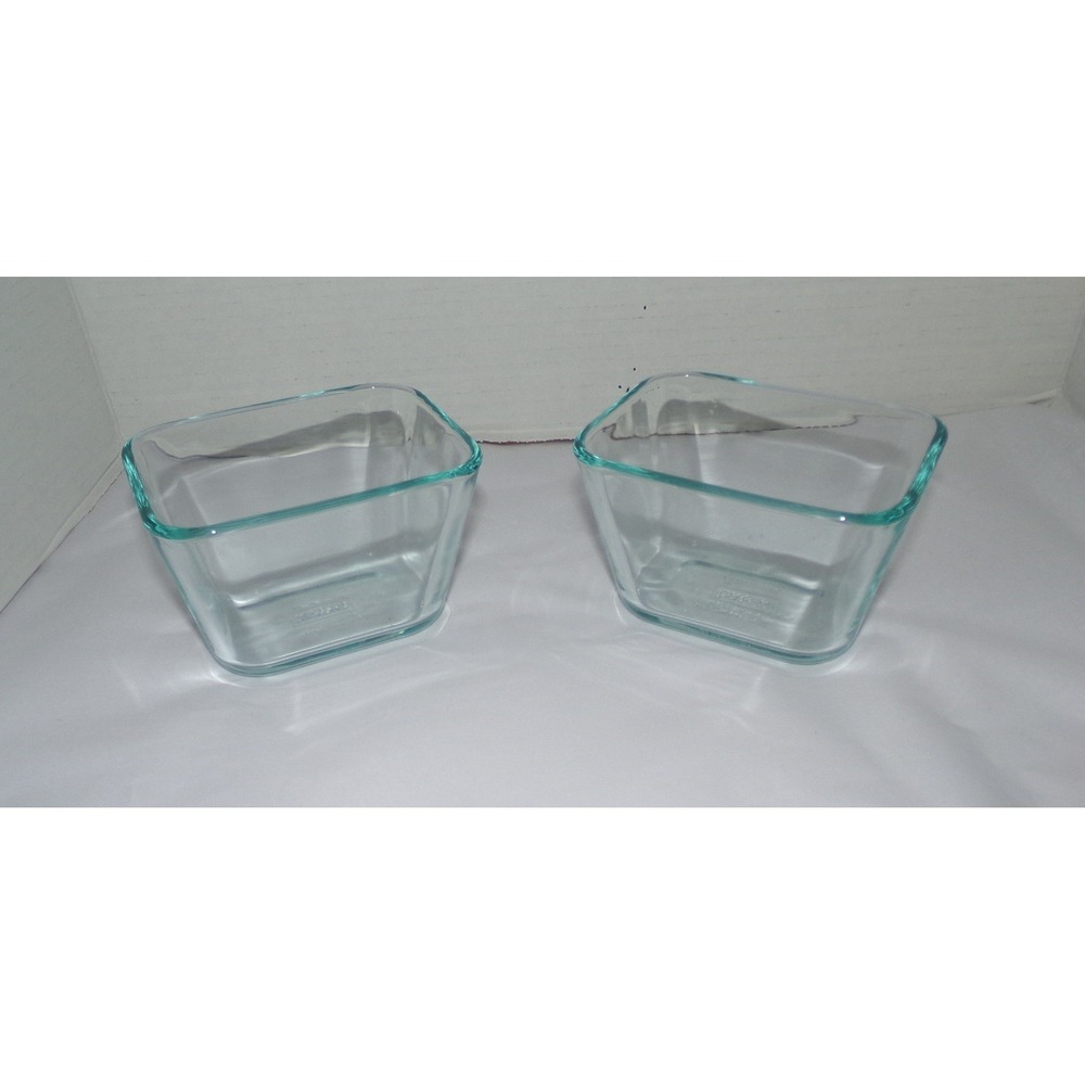 Pyrex 7213 Clear Glass Food Storage Containers 1.9 Cup Rectangular Set of 2